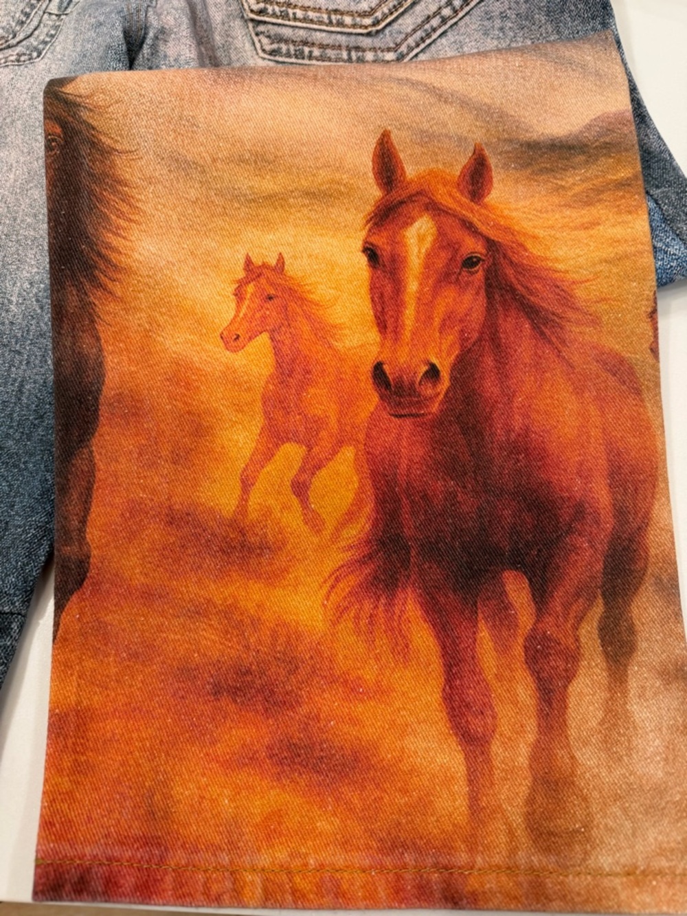 Women’s Blue Graphic Wide-Leg Jeans with Horse Print -small - Picture 6 of 8